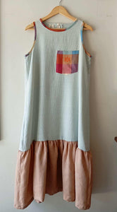 BESTIDA COLLECTION: DUSTY BLUE SLEEVELESS  W/ CHARINA POCKET W/ MISTY ROSE LINEN SKIRT