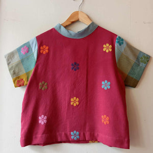 PAMANA V1: RED BUD FLOWERS W/ RISA SLEEVES / WINTER SKY LINEN COLLAR