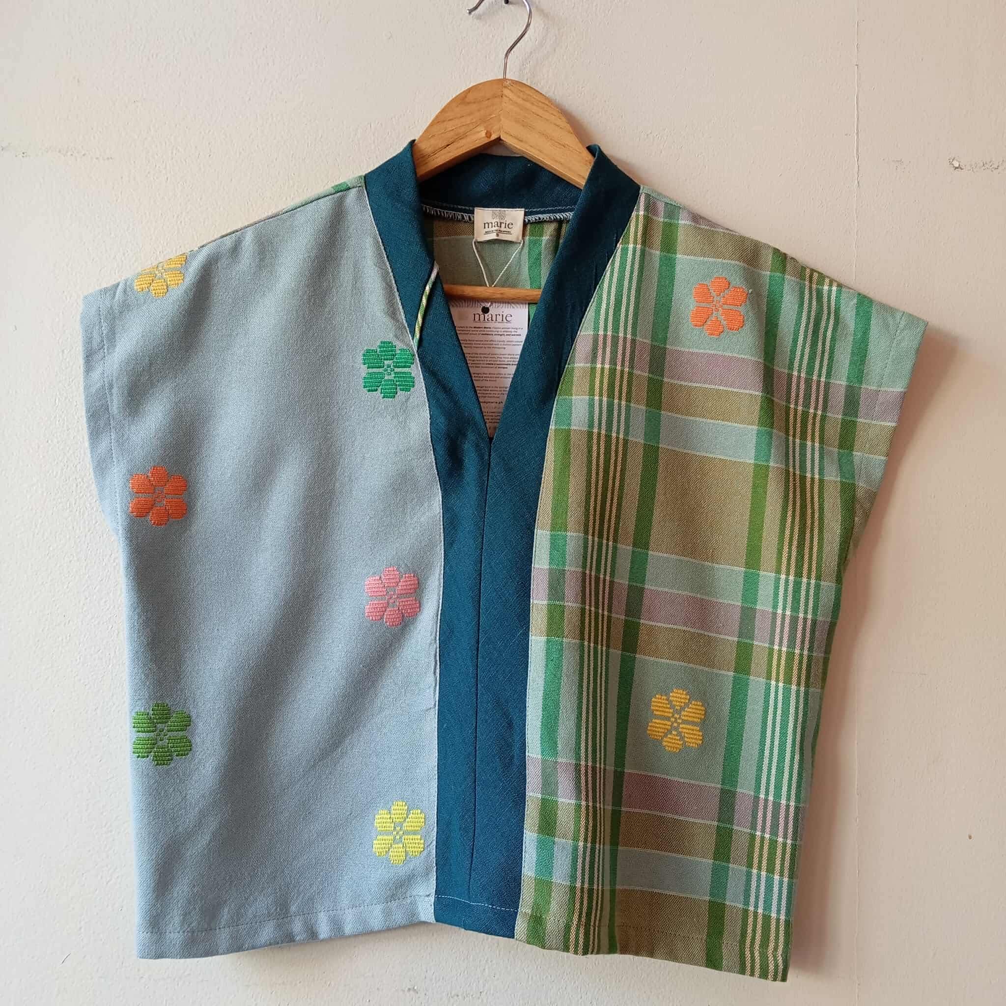 TINGADLAW: MIX LIGHT DENIM BLUE FLOWERS / TESSA W/ STORM BLUE LINEN BIAS