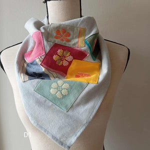 SCARF: DUSTY BLUE W/ PATCHES*