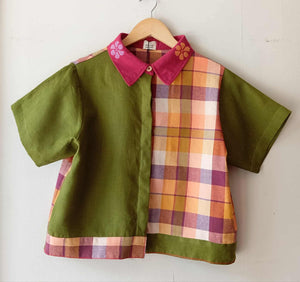 MARIKIT: MIX MOSS GREEN LINEN / NINA W/ MOSS GREEN LINEn SLEEVES