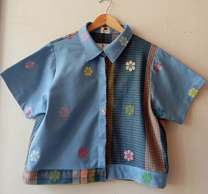 MARIKIT: MIX BLUE FLOWERS / JULIANA  FLOWERS W/ BLUE FLOWERS SLEEVES & COLLAR