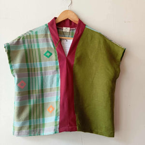 TINGADLAW: MIX tessa DIAMANTE / MOSS GREEN LINEN W/ MAROON POLY BIAS