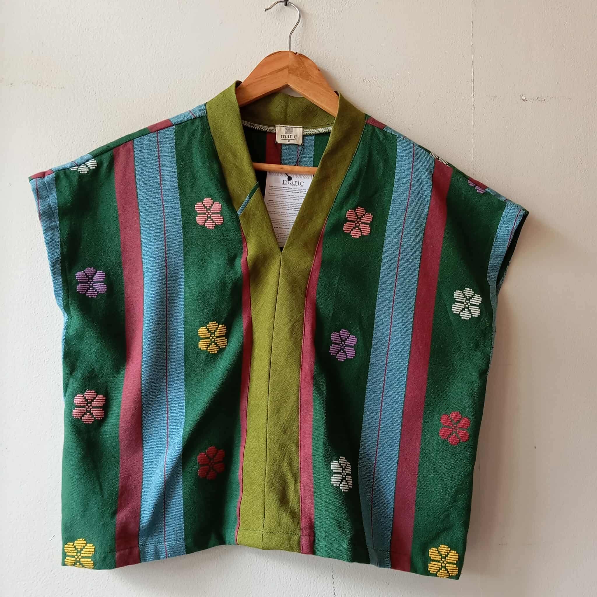 TINGADLAW: LIA FLOWERS FULL W/ MOSS GREEN LINEN BIAS