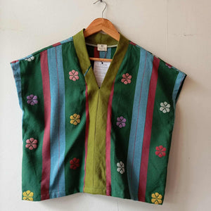 TINGADLAW: LIA FLOWERS FULL W/ MOSS GREEN LINEN BIAS