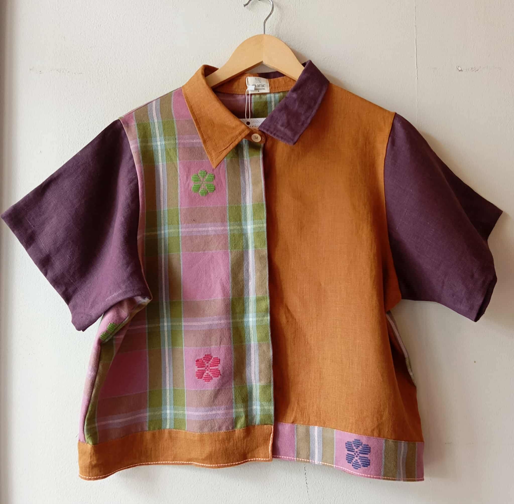 MARIKIT: MIX PAULA / CATHAY SPICE LINEN W/ ITALIAN PLUM LINEN SLEEVES