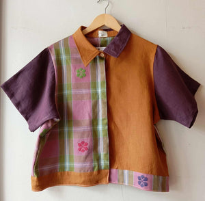 MARIKIT: MIX PAULA / CATHAY SPICE LINEN W/ ITALIAN PLUM LINEN SLEEVES
