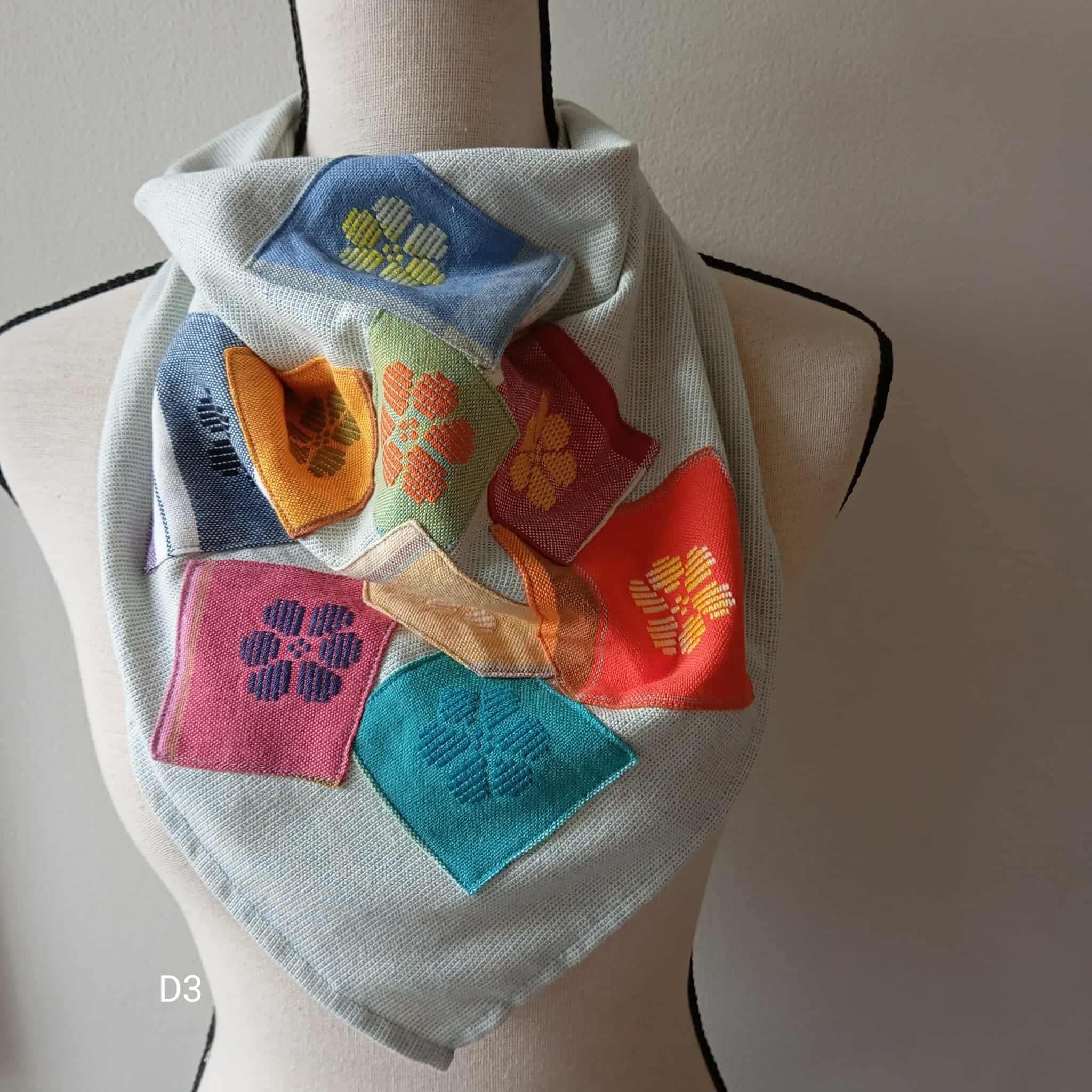 SCARF: DUSTY BLUE W/ PATCHES*