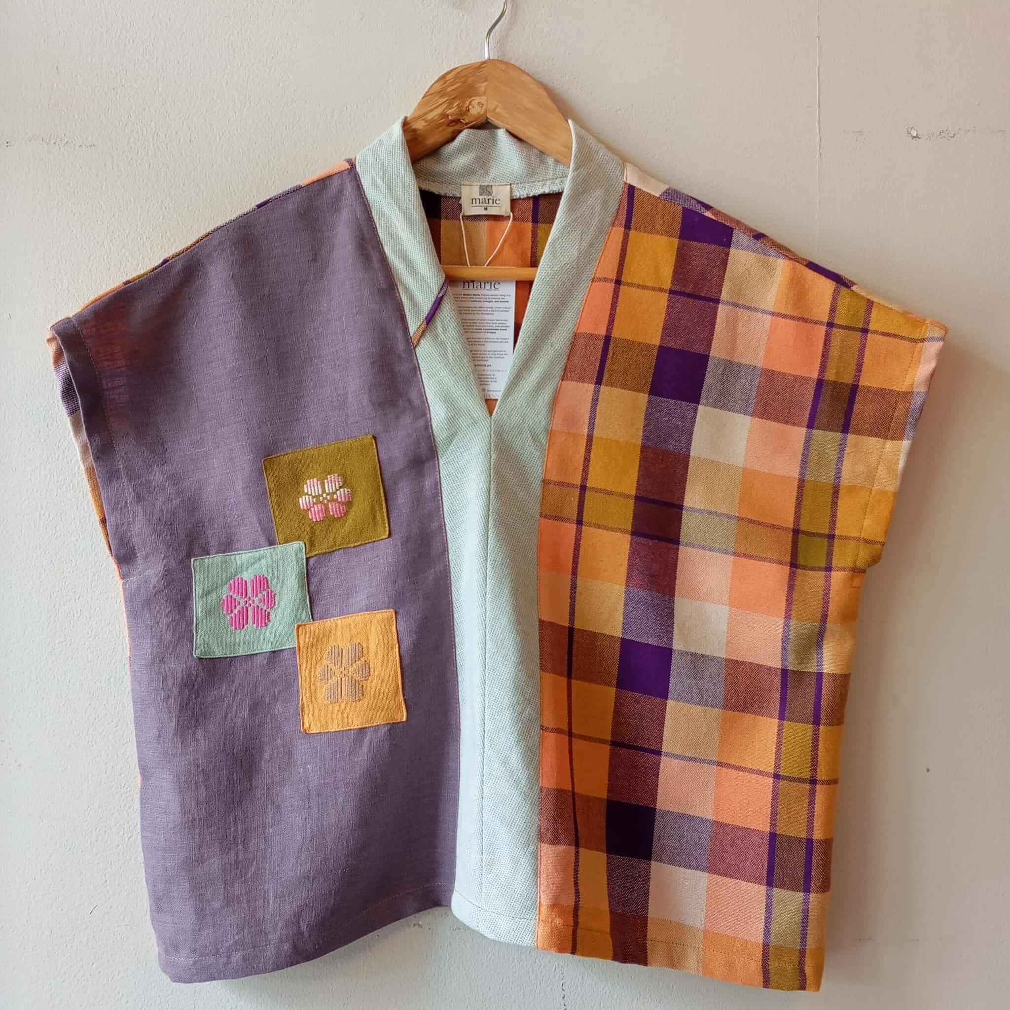 TINGADLAW: MIX SEAFOG LINEN W/ PATCHES  / NINA W/ DUSTY BLUE BIAS