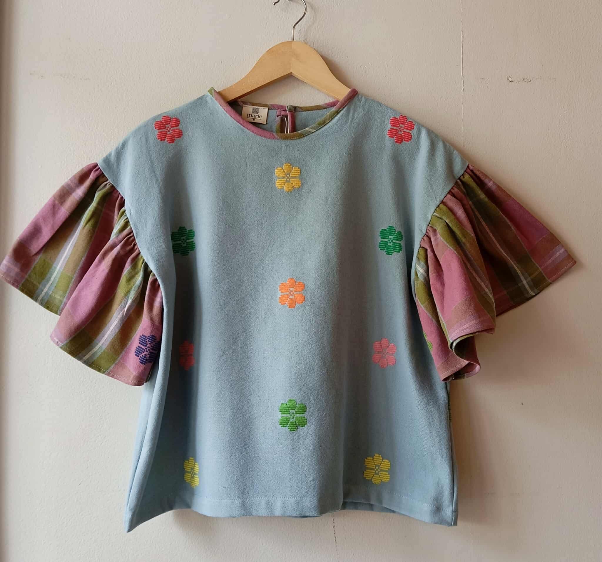 CORAZON: DENIM BLUE FLOWERS W/ PAULA SLEEVES