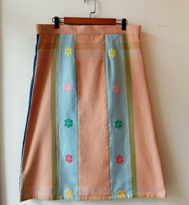 SKIRT MIDI: VERONICA W/ LIGHT DENIM BLUE FLOWERS LINING / ( BACK : NAVY BLUE POLY )