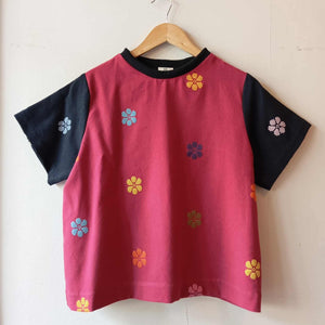 PAMANA V2: RED BUD FLOWERS W/ BLACK FLOWERS SLEEVES / BLACK COLLAR