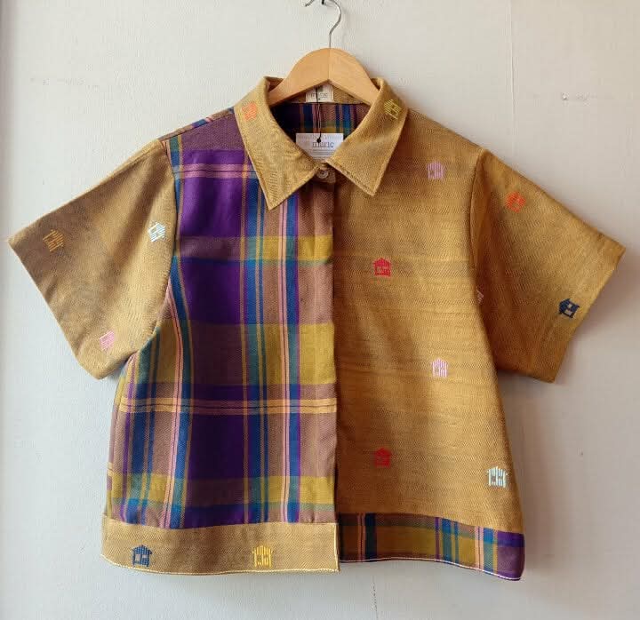 MARIKIT: MIX LILY / MUSTARD BAHAY KUBO W/ MUSTARD BAHAY KUBO SLEEVES & COLLAR