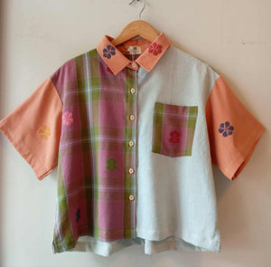 MAKULAY: MIX PAULA / DUSTY BLUE W/ POCKET / PHEASANT FLOWERS SLEEVES & COLLAR*