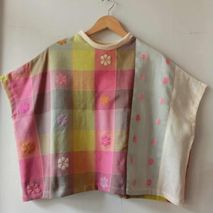 KASIYAHAN: CUT-OUT OF MICHAELA / (SCATTERED PINK FLOWERS ) PIÑA / CREAM COLLAR