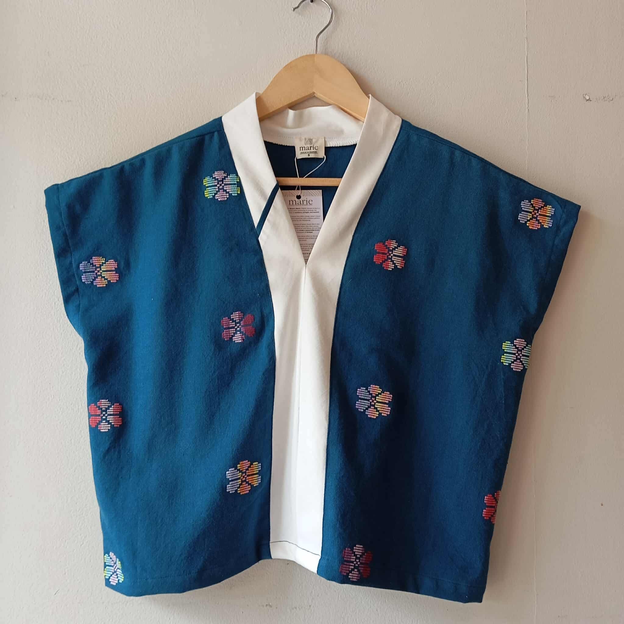 TINGADLAW: DARK TEAL FLOWERS FULL W/ WHITE LINEN BIAS