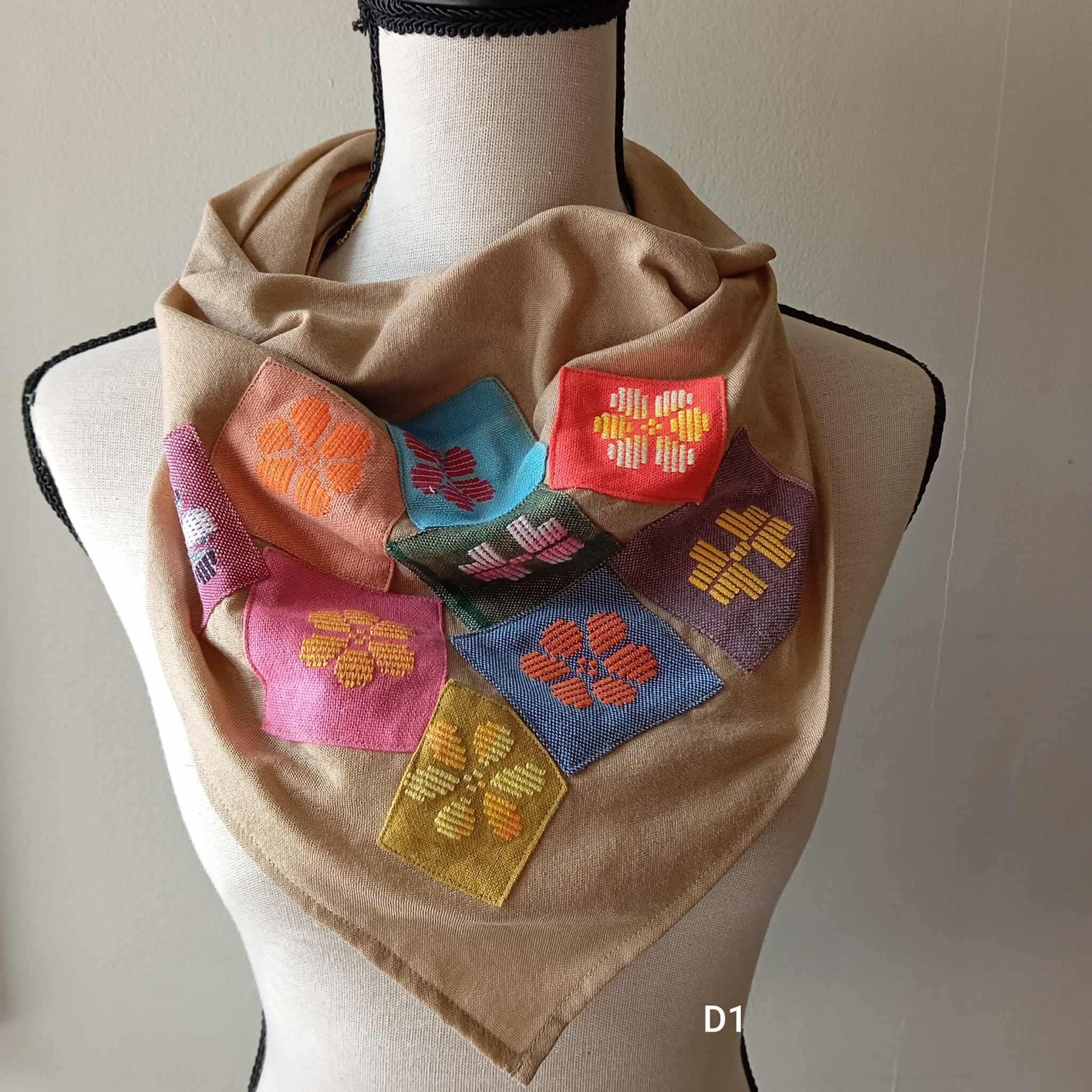 SCARF: BROWN POLY W/ PATCHES*