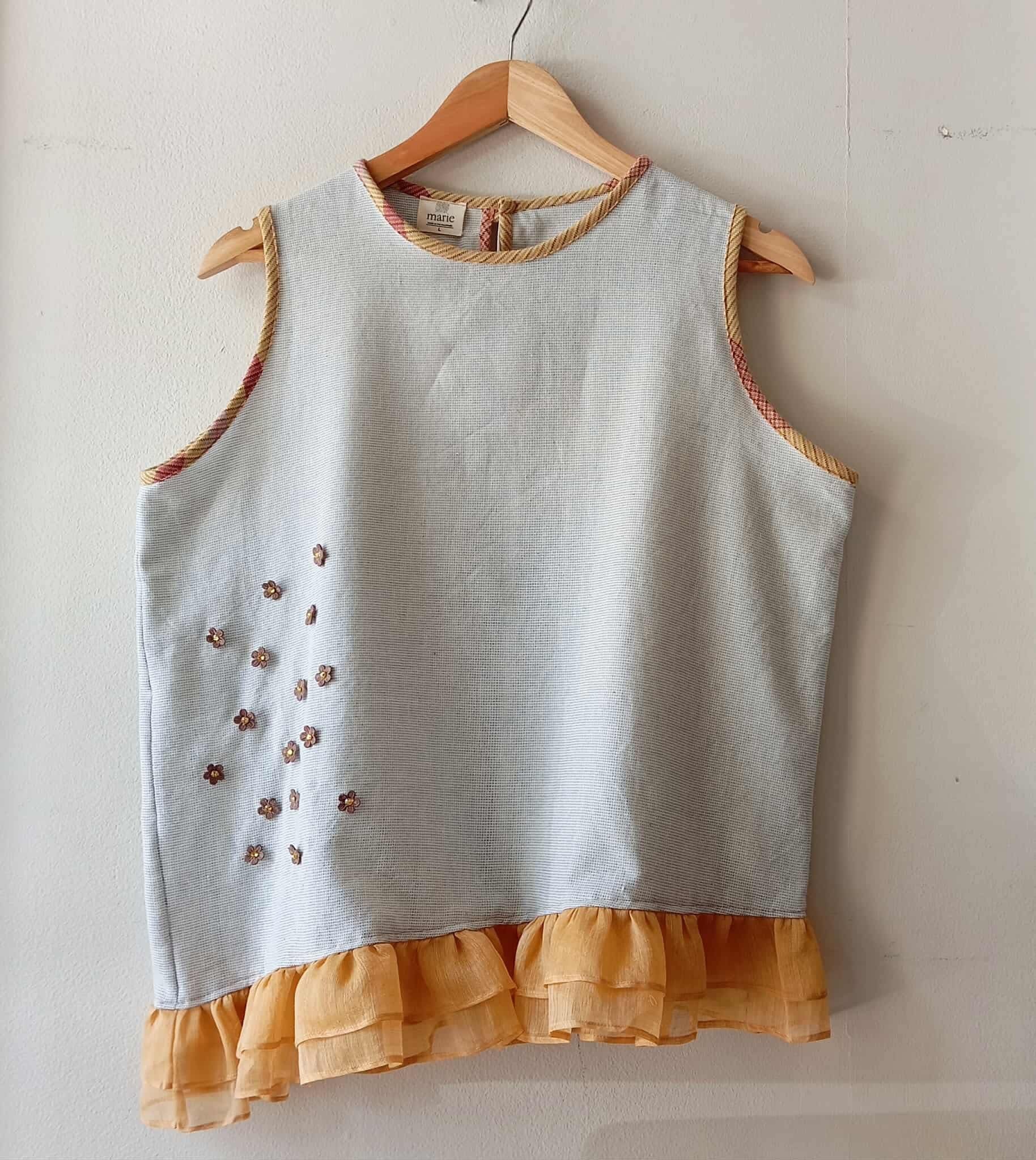 MAGANDA COLLECTION: DUSTY BLUE  W/ PATCHES & CRYSTALS / PIÑA ( LIGHT ORANGE ) RUFFLES