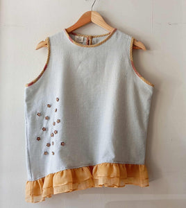 MAGANDA COLLECTION: DUSTY BLUE  W/ PATCHES & CRYSTALS / PIÑA ( LIGHT ORANGE ) RUFFLES