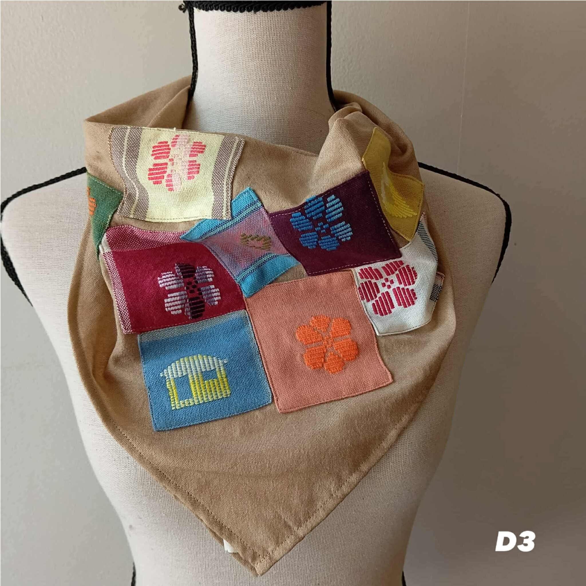 SCARF: BROWN POLY W/ PATCHES*
