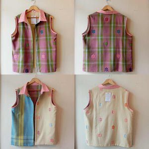 MASINING V2: REVERSIBLE PAULA / MIX REED YELLOW FLOWERS / JOANNA W/ PINK LINEN COLLAR*
