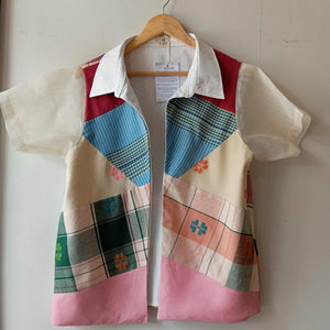 MARIKIT SPECIAL VEST: RETASO W/ WHITE LINEN COLLAR / PLAIN PIÑA SLEEVES