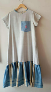 BESTIDA COLLECTION: DUSTY BLUE W/ SLEEVES  W/ WEDGEWOOD BLUE FLOWERS POCKET / JOANNA SKIRT*