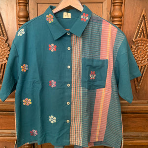 MAKULAY: MIX OCEAN SIDE BLUE FLOWERS / JILLIAN W/ OCEAN SIDE BLUE FLOWERS POCKET / SLEEVES & COLLAR