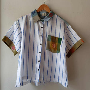 MAKULAY: STRIPE LINEN W/ RISA POCKET / COLLAR & BAND