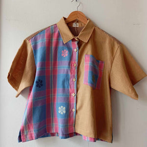 MAKULAY COLLECTION: MIX JASMINE / MOCHA LINEN W/ POCKET / MOCHA LINEN SLEEVES & COLLAR