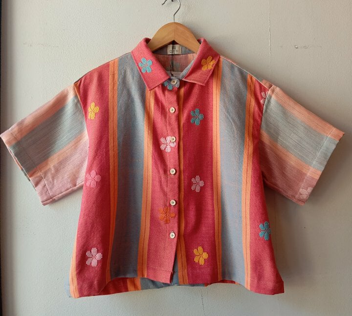 MATAHUM: MAKULAY IN  CELESTINA  W/ NATURAL PIÑA SLEEVES / CELESTINA SHEER & COLLAR