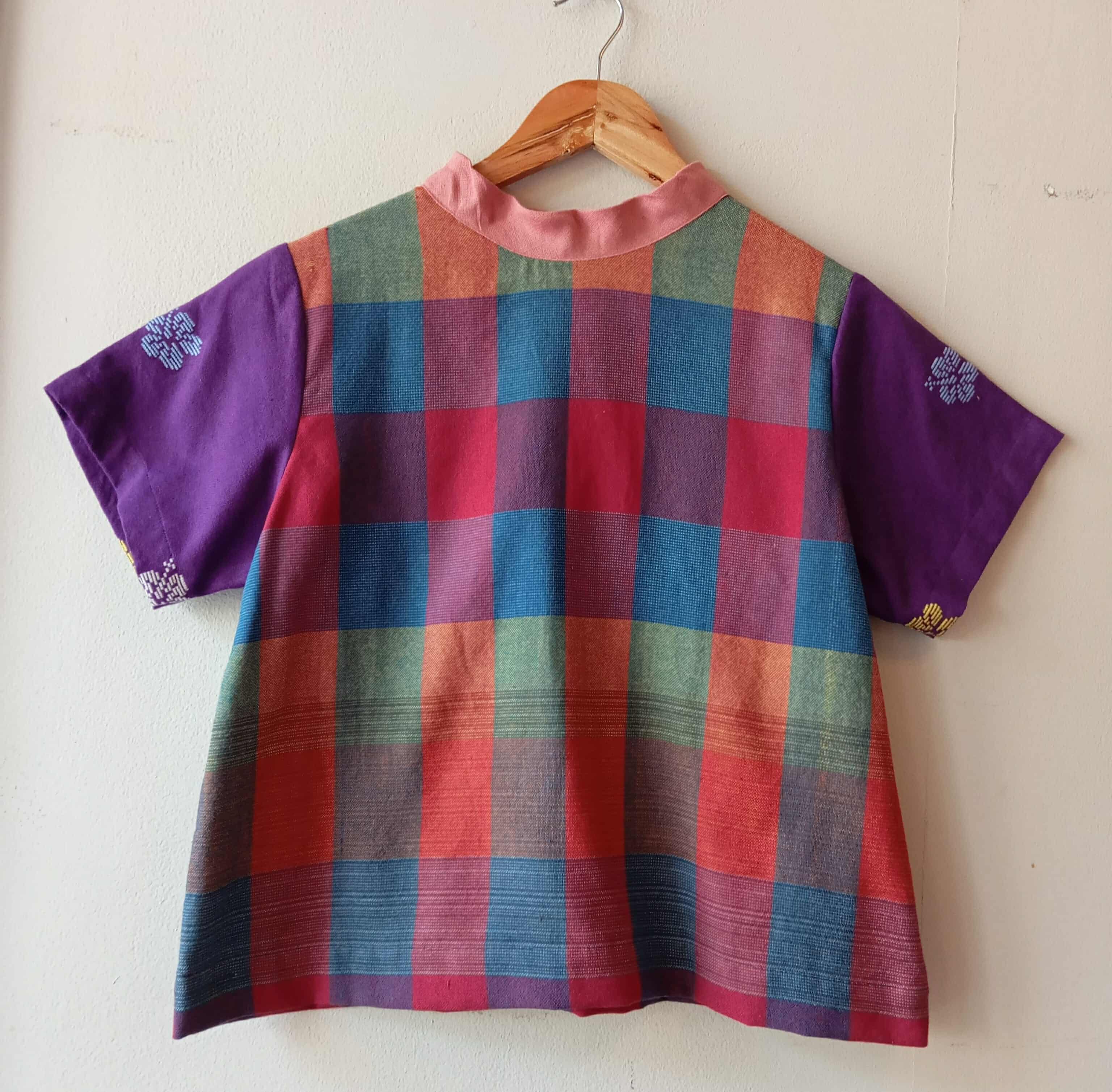 PAMANA V1: ANNE W/ PURPLE GUMAMELA SLEEVES / CORAL ALMOND LINEN COLLAR