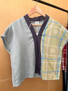 TINGADLAW: Serina flowers/green linen w/ dark gray linen bias (linen back)