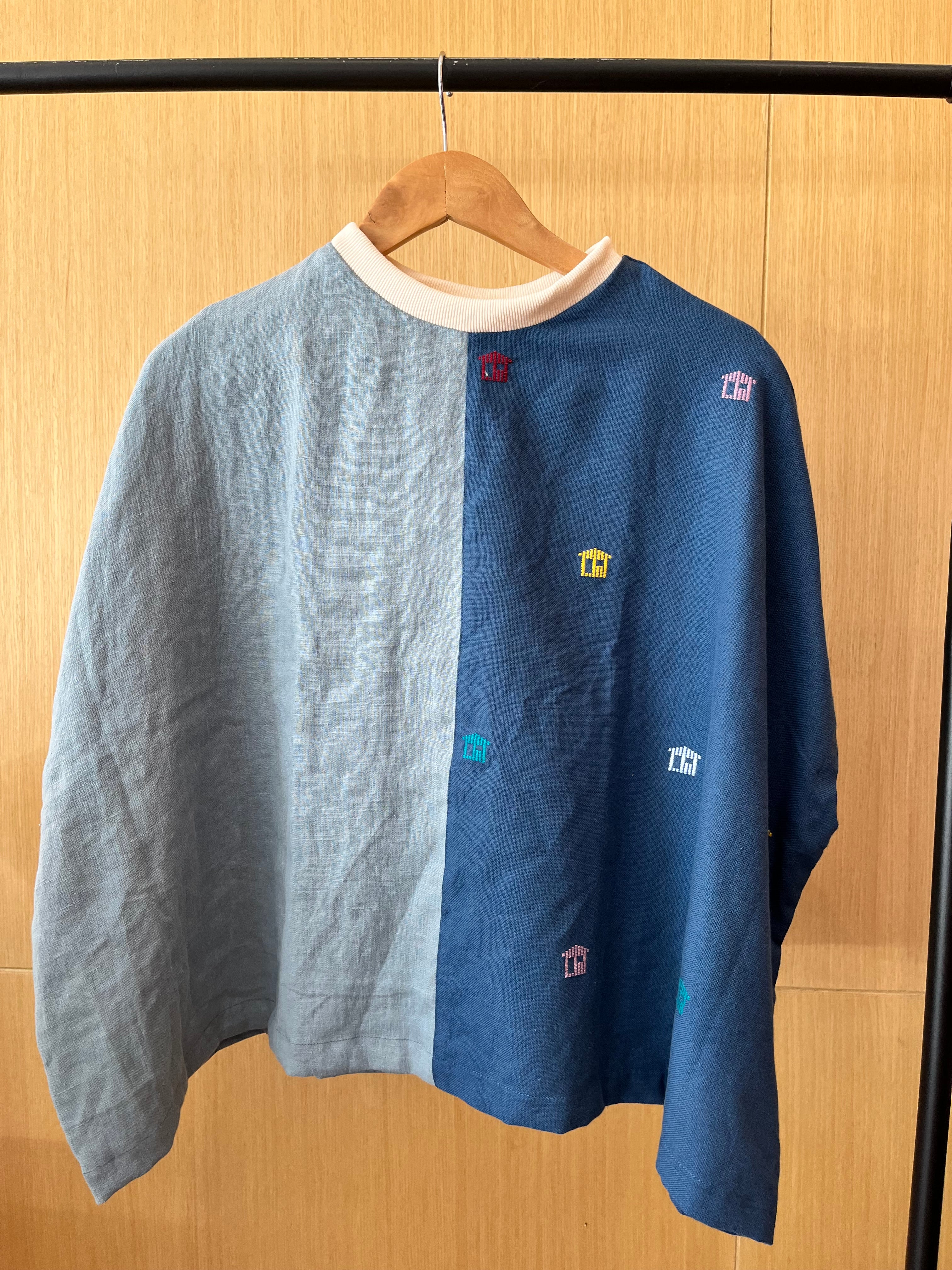 KASIYAHAN: Mix Moroccan blue mini BK / Blue linen linen & cream collar