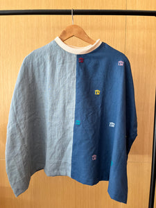 KASIYAHAN: Mix Moroccan blue mini BK / Blue linen linen & cream collar