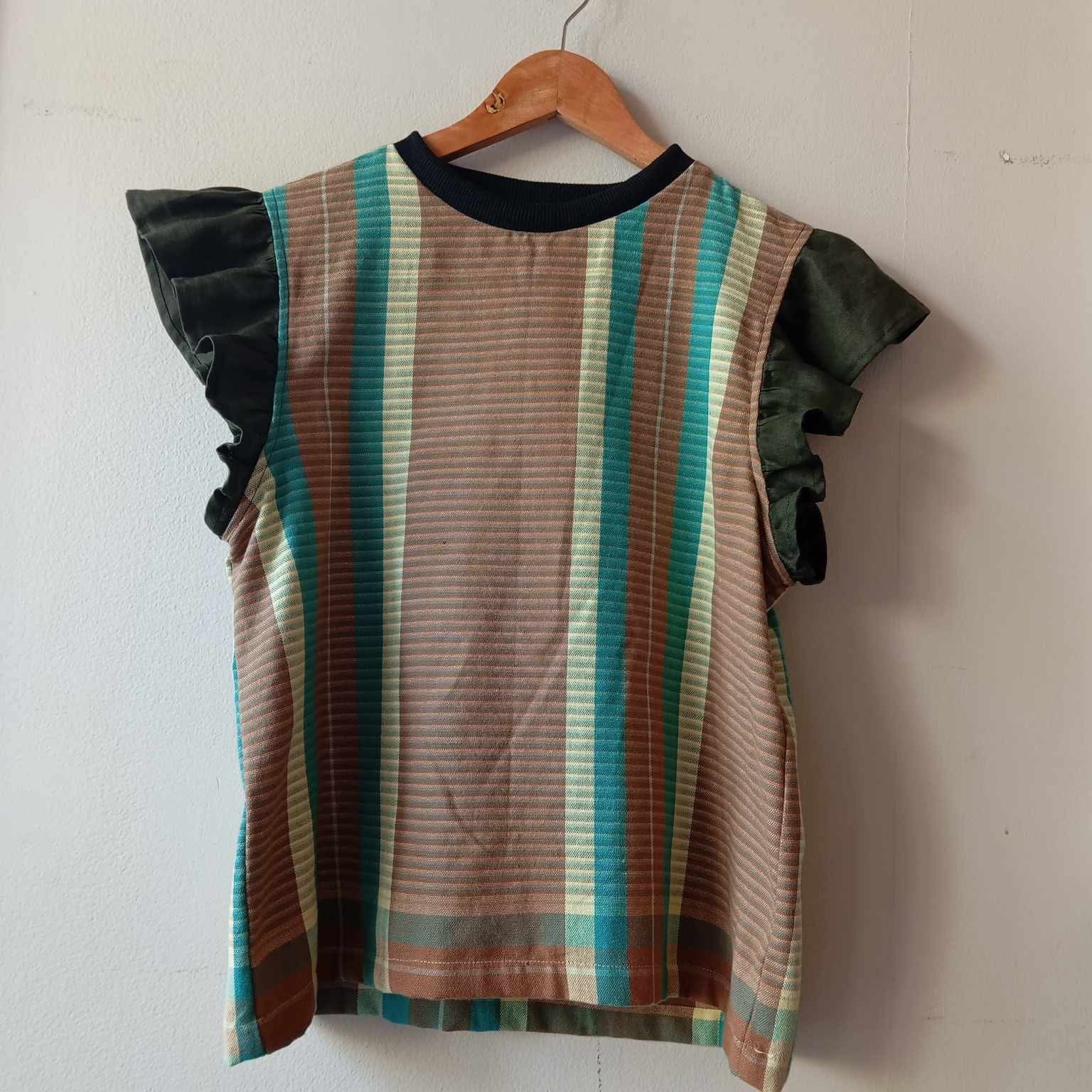 BINIBINI COLLECTION: RODA W/ DARK GREEN LINEN SLEEVES / BLACK COLLAR
