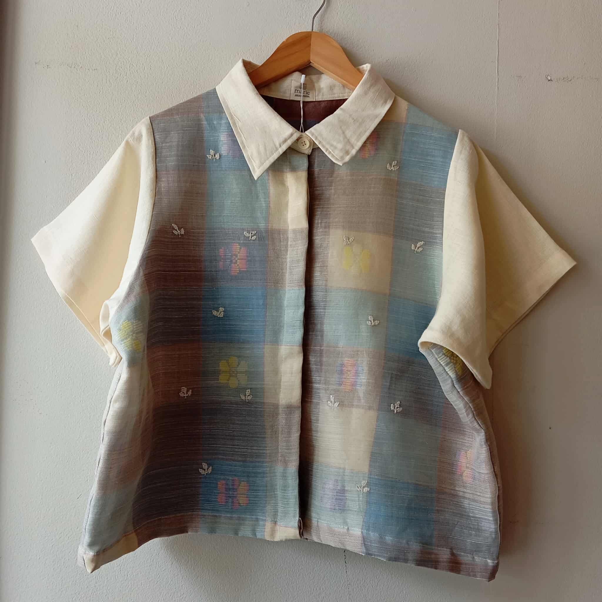 MATAHUM: MARIKIT IN PIÑA BARONG W/ SAMPAGUITA SHEER / CREAM COLLAR SLEEVES & COLLAR