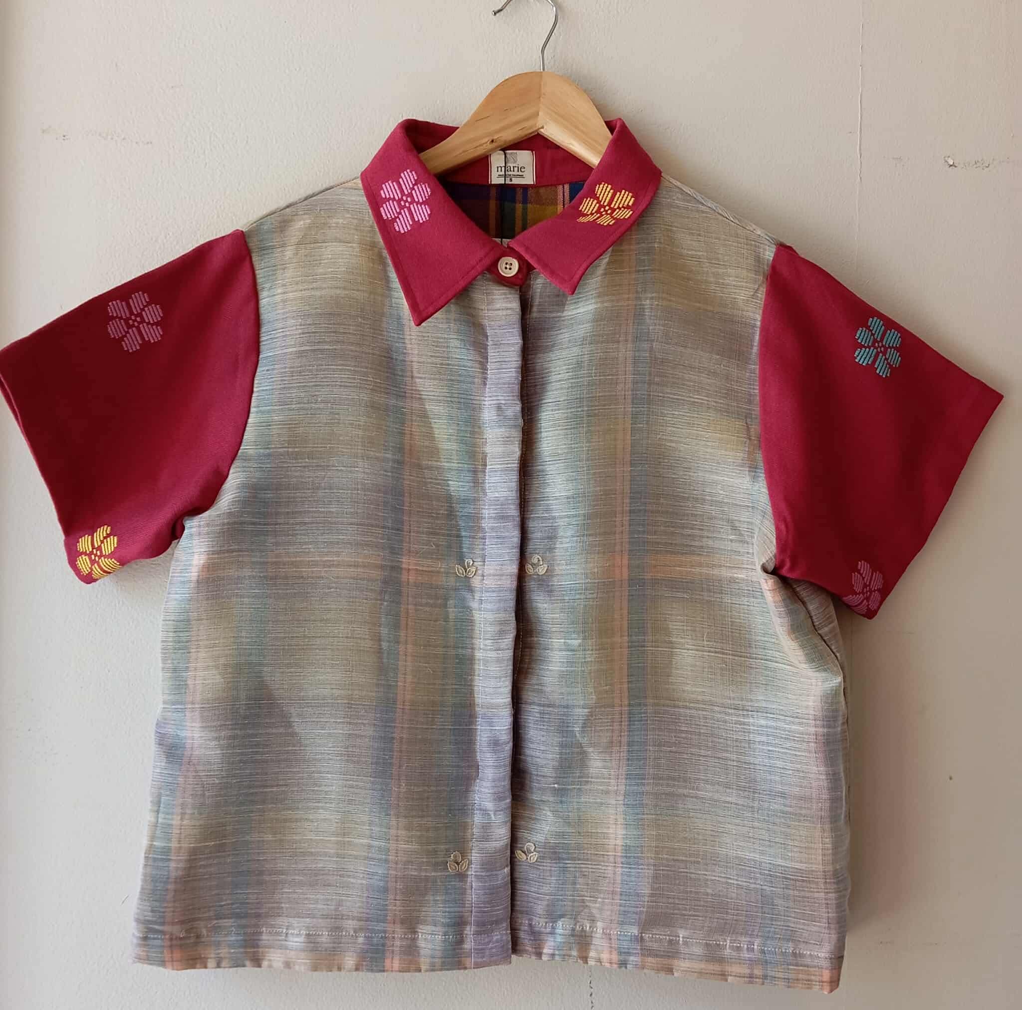 MATAHUM COLLECTION: MARIKIT IN PIÑA BARONG W/ LILY SHEER / RED BUD FLOWERS SLEEVES & COLLAR