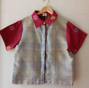 MATAHUM COLLECTION: MARIKIT IN PIÑA BARONG W/ LILY SHEER / RED BUD FLOWERS SLEEVES & COLLAR