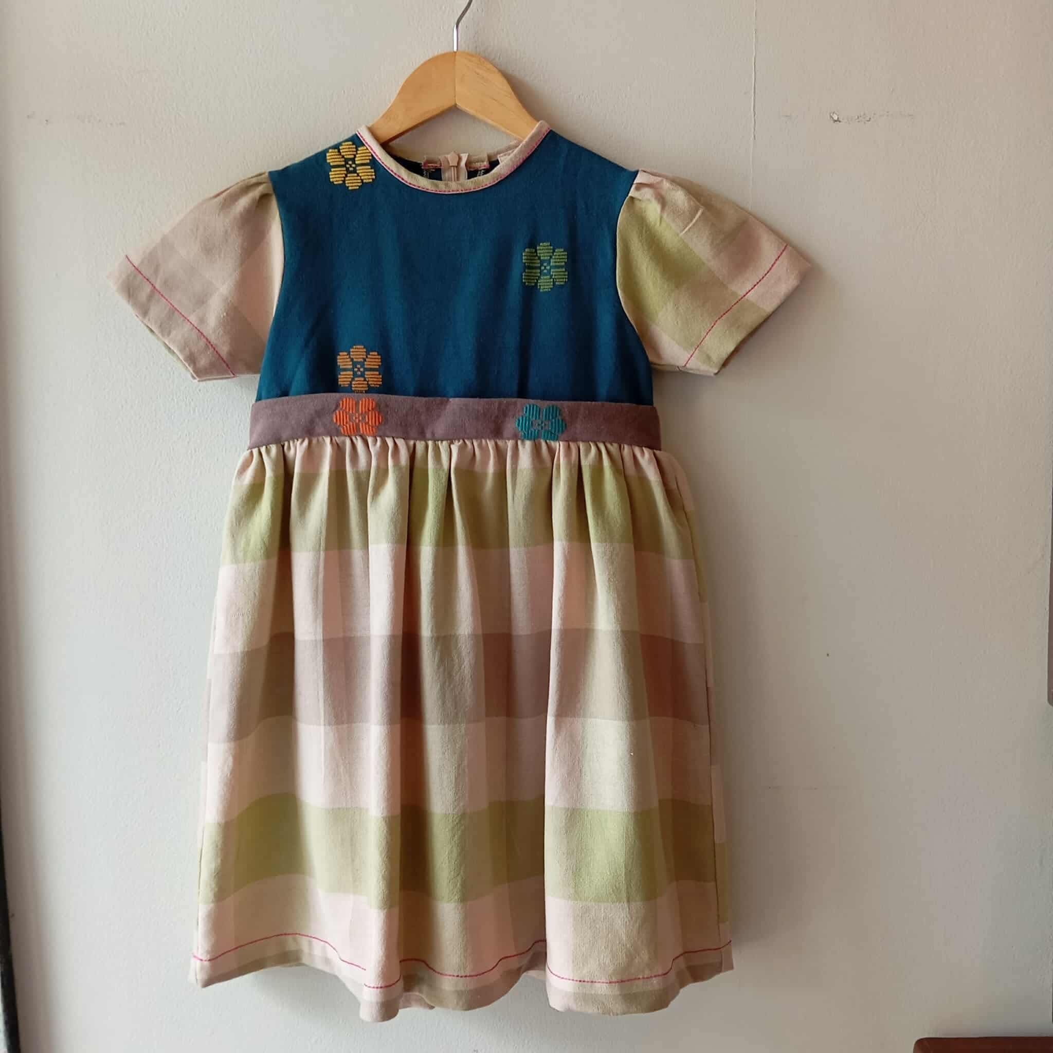 LITTLE MARIE: DARK TEAL FLOWERS W/ STELLA SKIRT & SLEEVES*