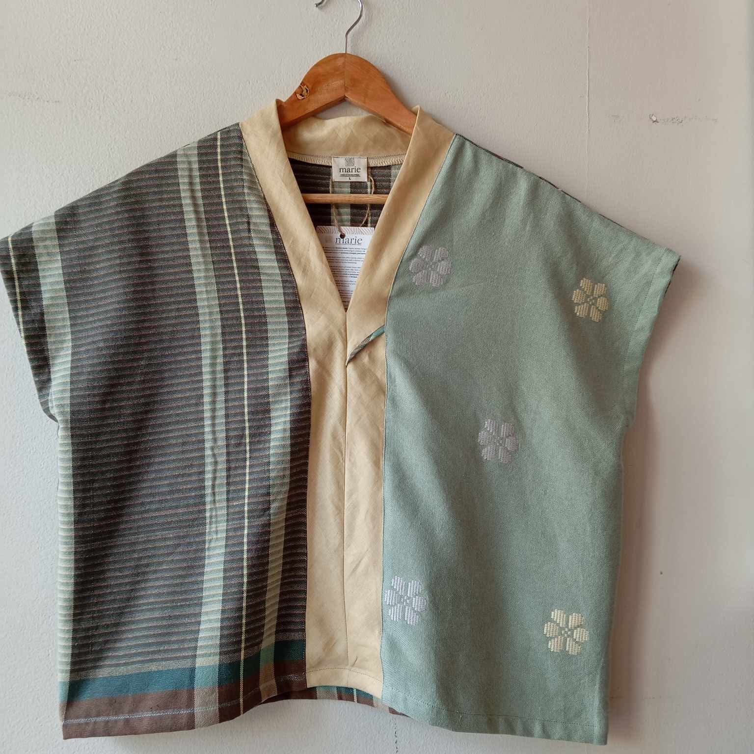 TINGADLAW: MIX NADIA / CELADON FLOWERS W/ BEIGE LINEN BIAS