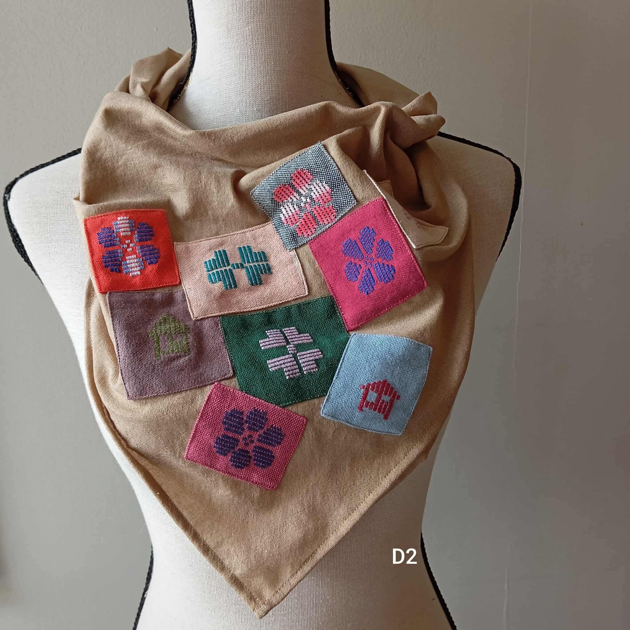 SCARF: BROWN POLY W/ PATCHES*
