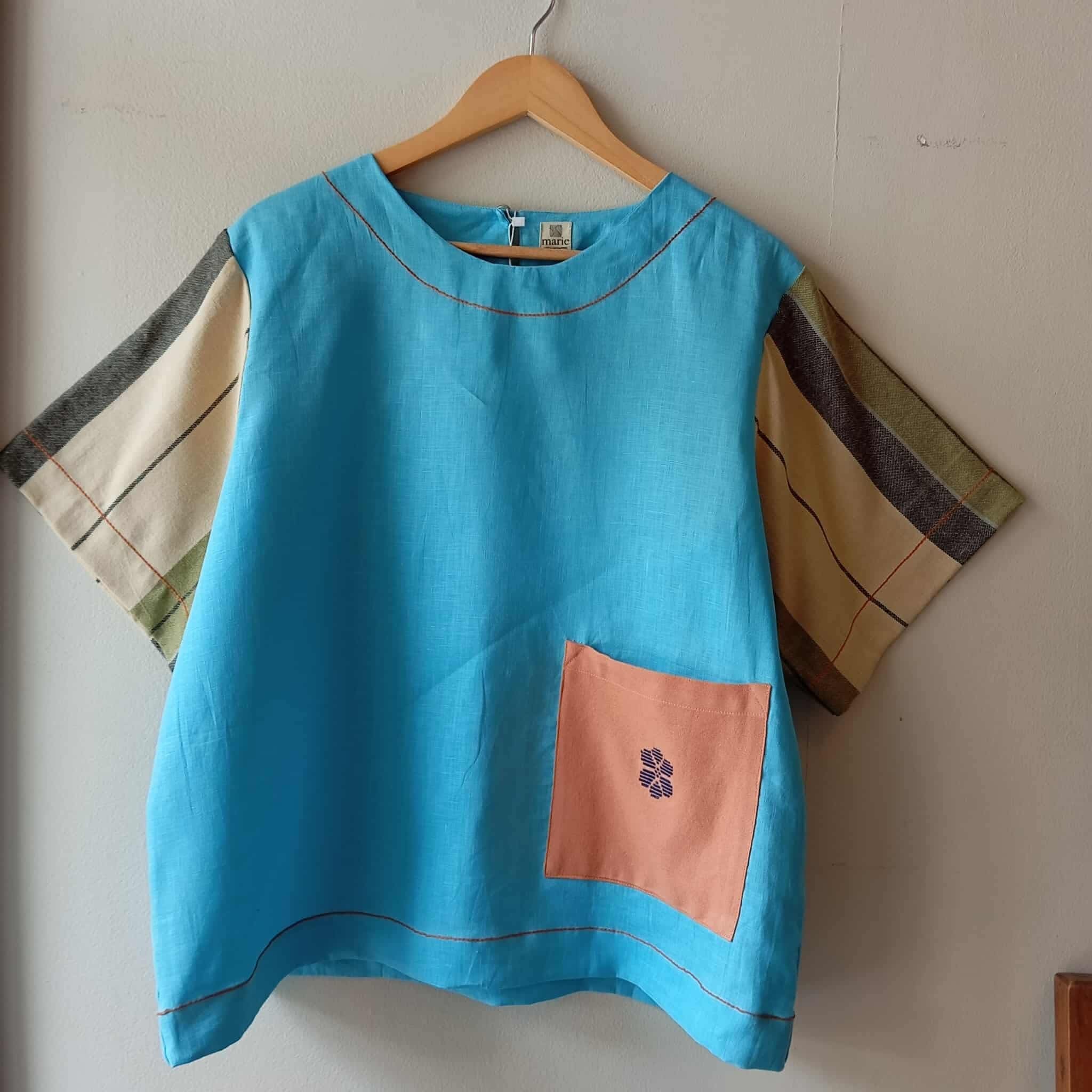 CLASSIC V2: SKY BLUE LINEN W/ PHEASANT FLOWERS POCKET / AMARA SLEEVES*