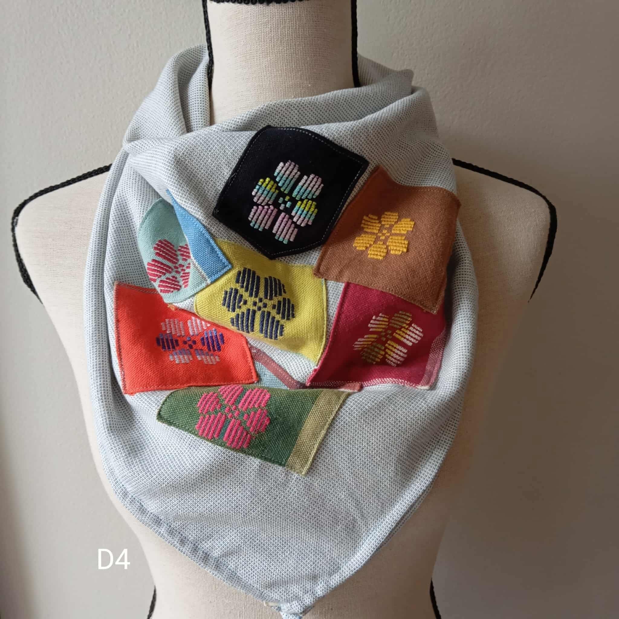 SCARF: DUSTY BLUE W/ PATCHES*