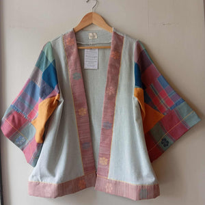 HAMILI COLLECTION: DUSTY BLUE W/ RETASO SLEEVES design 1 /  ( PIPING : PIÑA W/ RED BUD FLOWERS SHEER )