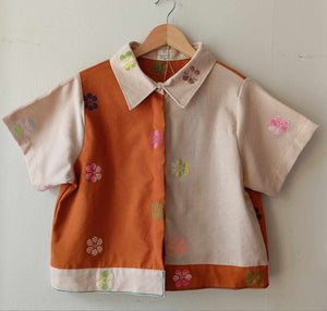 MARIKIT: MIX GLAZED GINGER FLOWERS/ SAND FLOWERS W/ SAND FLOWERS SLEEVES & COLLAR