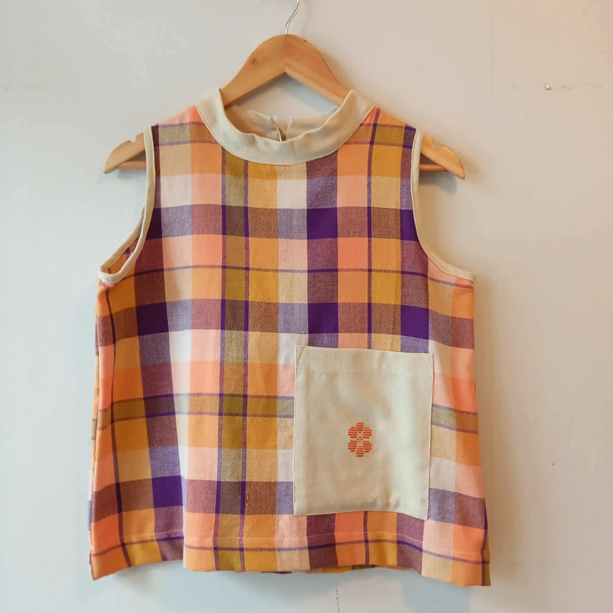 PAMANA SLEEVELESS: NINA W/ REED YELLOW  FLOWERS POCKET & COLLAR*
