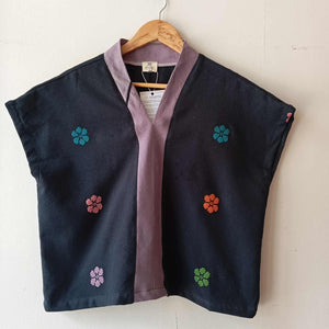 TINGADLAW: BLACK FLOWERS FULL W/ SEAFOG LINEN BIAS