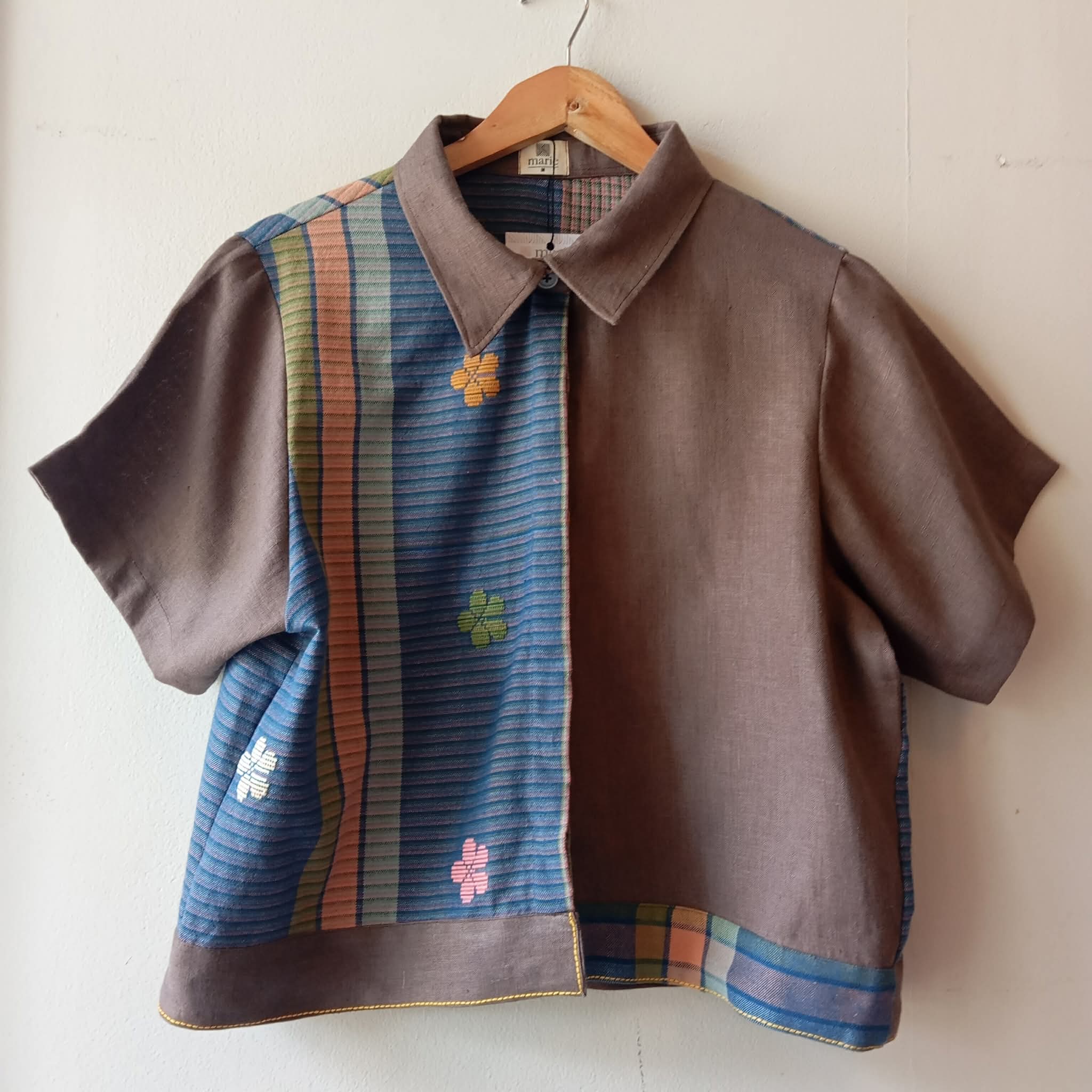 MARIKIT: mix Juliana flowers/cocoa linen w/ cocoa linen sleeves & collar