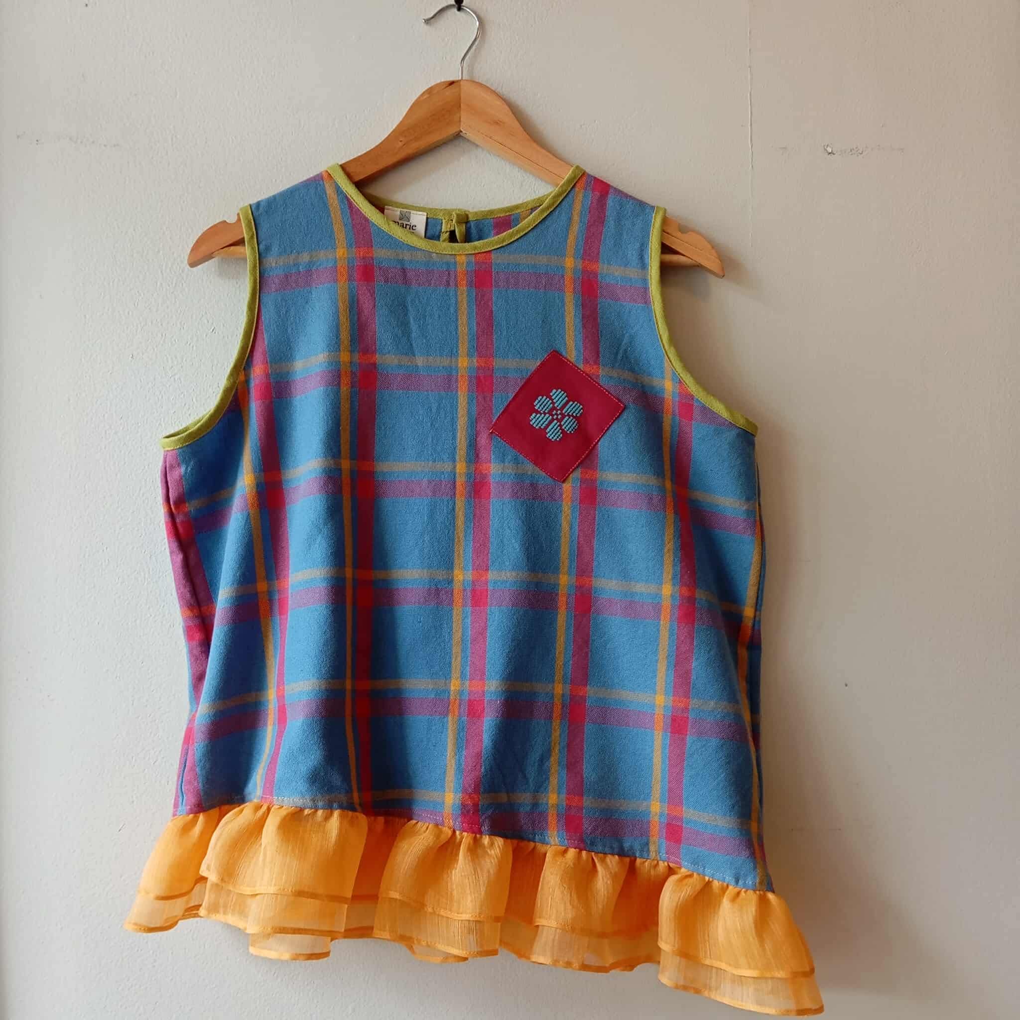 MAGANDA COLLECTION: EVELYN W/ FLOWERS PATCHES ORANGE PIÑA RUFFLES